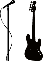 Instrumenten Grafik - Mikrofon und Bassgitarre